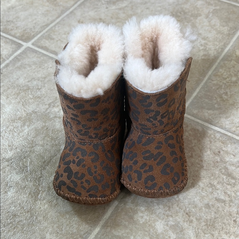 UGG Leopard Print Baby Boots with Faux Fur Lining